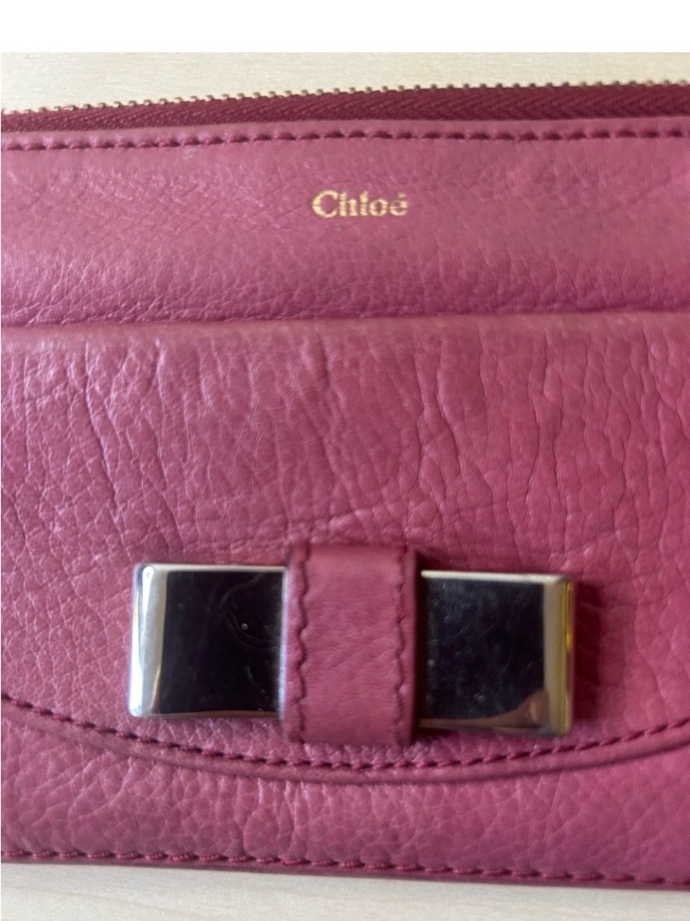 Chloe Pink Leather Zip Wallet with Bow Accent EUC - Picture 2 of 8